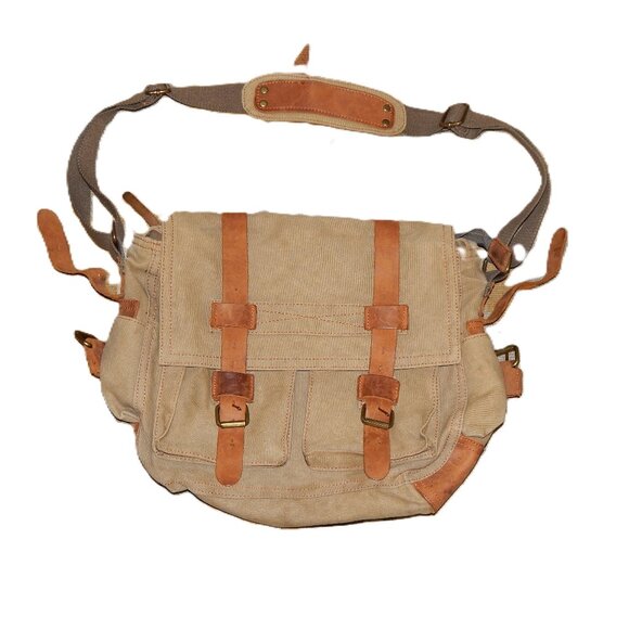 Auger Strauss & Co Khaki Duck Canvas Messenger Satchel Tote Bag - Picture 1 of 11